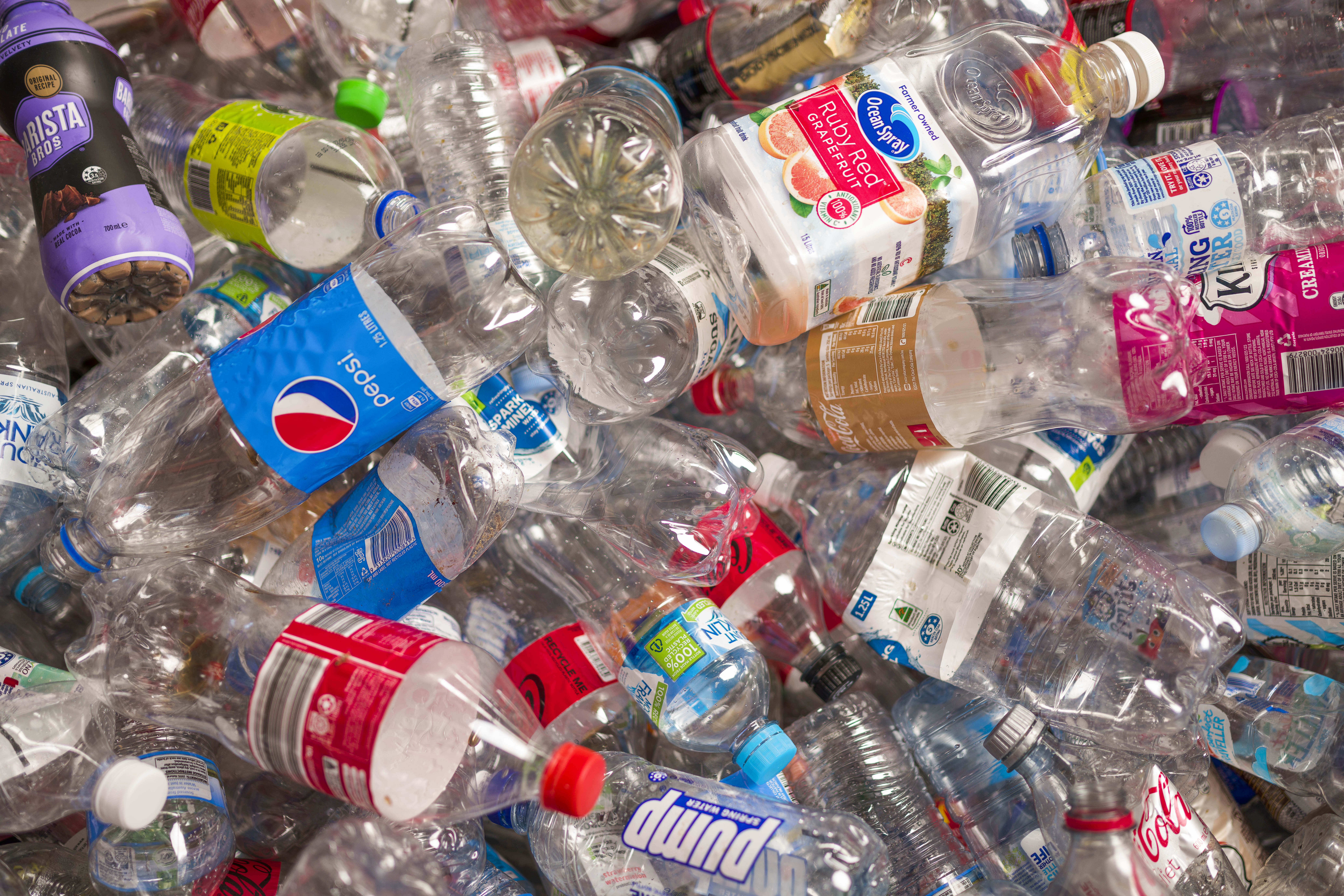 Eligible plastic drink containers separated for the 10 cent refund.