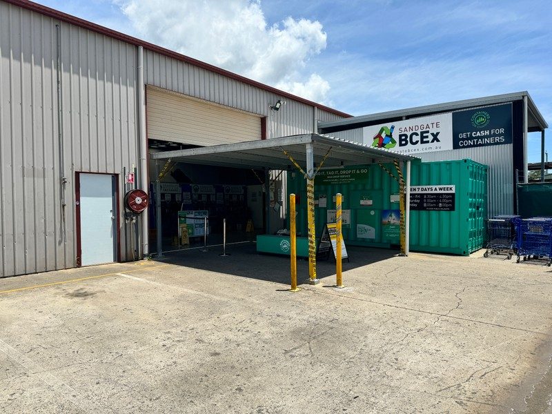 Exterior of the Sandgate Bottle & Can Exchange depot in Sandgate.
