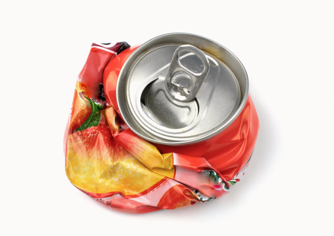 A crushed aluminium drink can that can still be identified for a container refund
