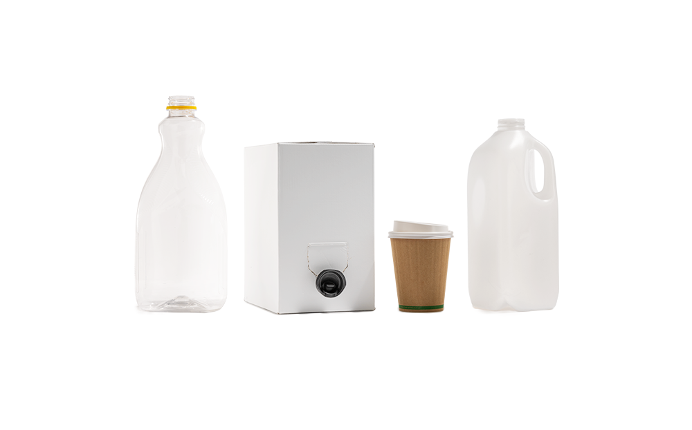 Examples of ineligible containers including plain milk bottles, cask wine, coffee cups and large juice containers.